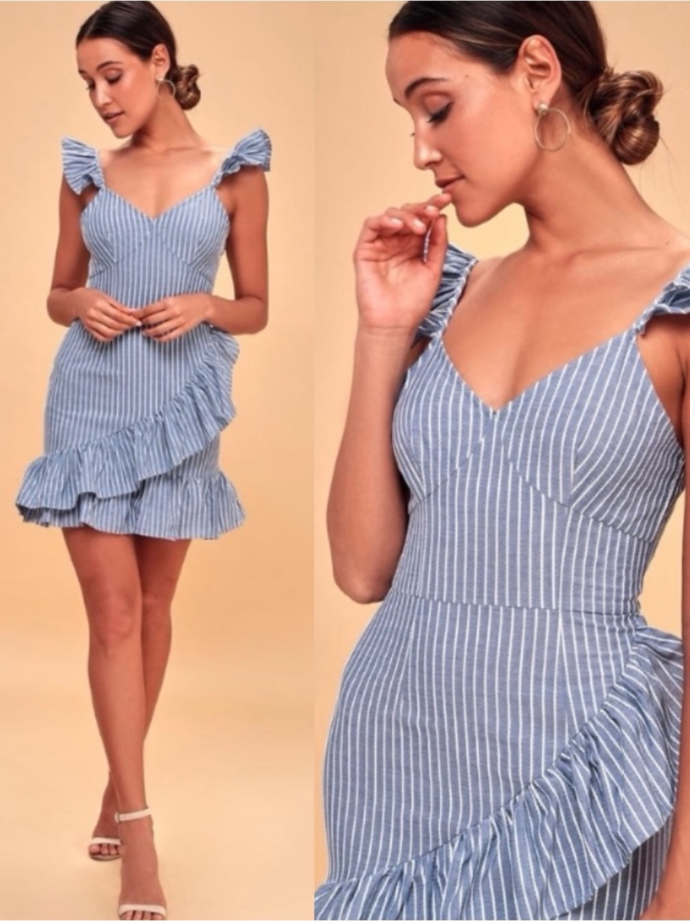 The Fifth Label Blue Pinstripe Ruffle Dress
